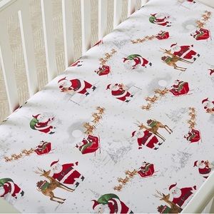 Pottery Barn Heritage White Santa Organic Flannel Crib Sheet